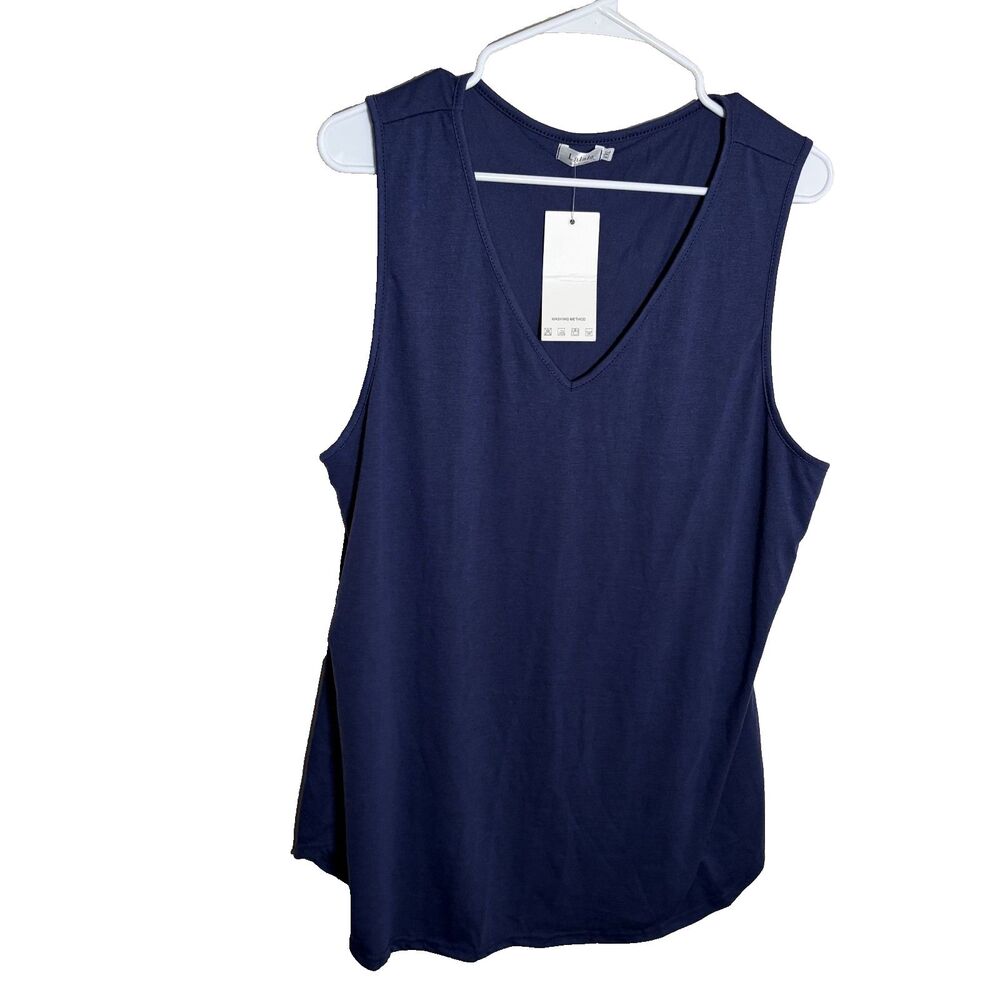 Lalala Tank Top Women's XXL Navy Blue V-Neck Sleeveless Solid Basic Casual NWT